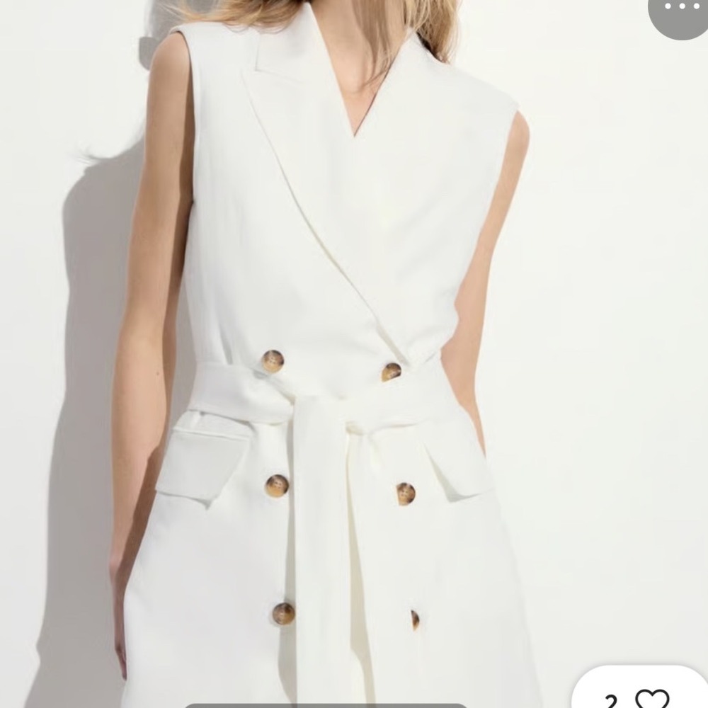 H&M Sleeveless Double-Breasted Midi Dress in White